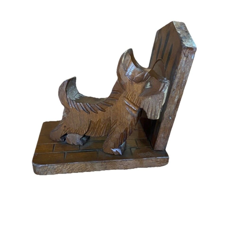 Vintage Scotty Dog Carved Wooden Bookend Single